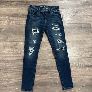 American Eagle Outfitters Women’s Dark Blue Ripped Skinny Jeans